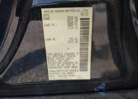 2015 Nissan Altima 2.5 S из США, поврежденный, VIN 1N4AL3AP1FN879082